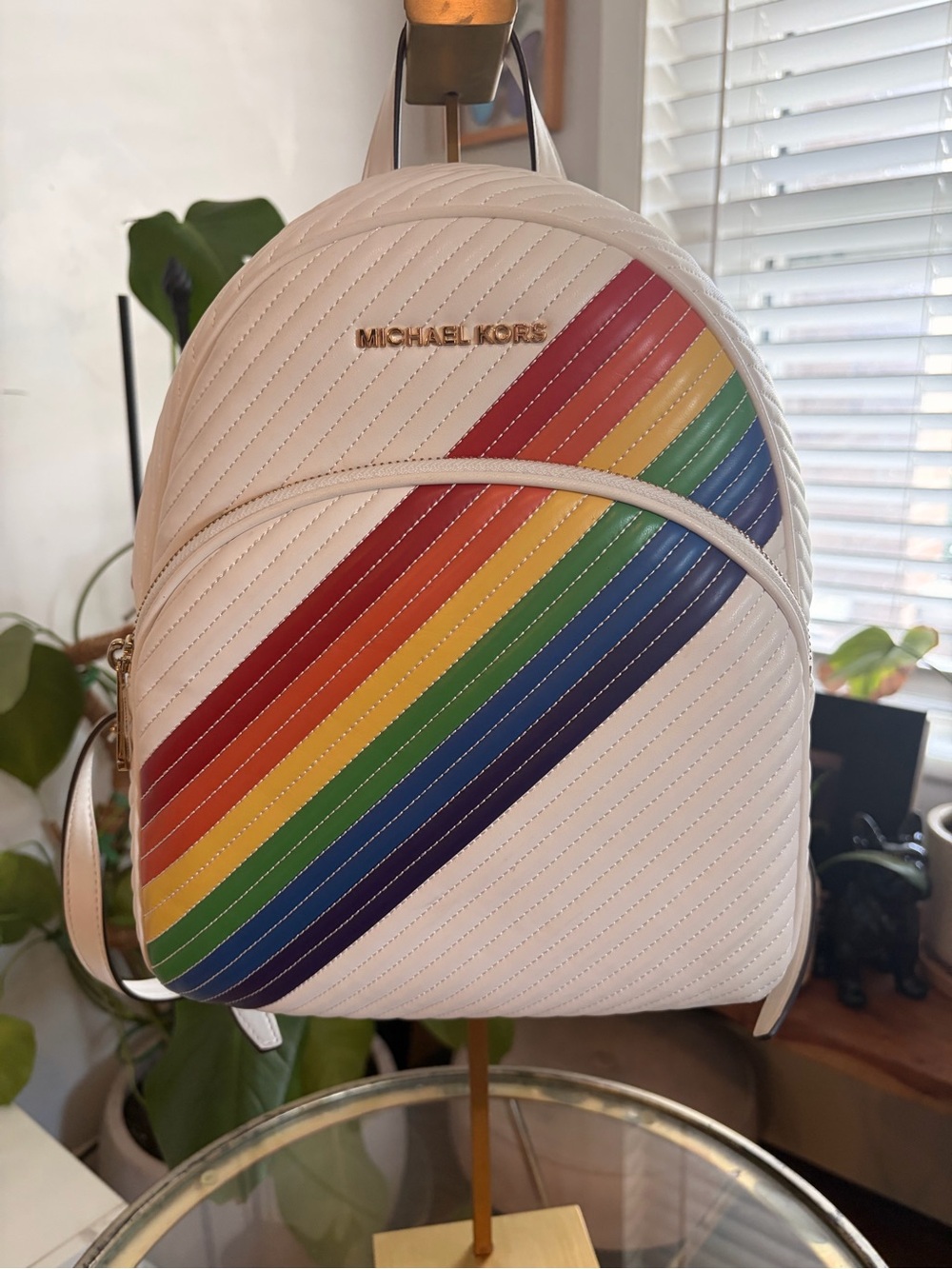 Michael Kors Abbey Rainbow Striped Quilted Limited Edition Backpack, MSRP $448